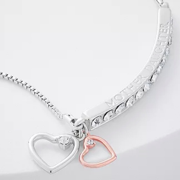 Silver Plated "Mother Daughter" Double Heart Charm Bracelet - Picture 3 of 5